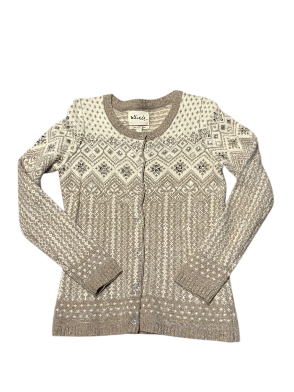 Telluride clothing company lambswool blend cardigan sweater xs cream tan khaki